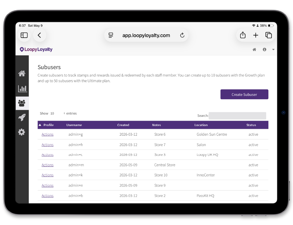 Loopy Loyalty multi-user and multi-location