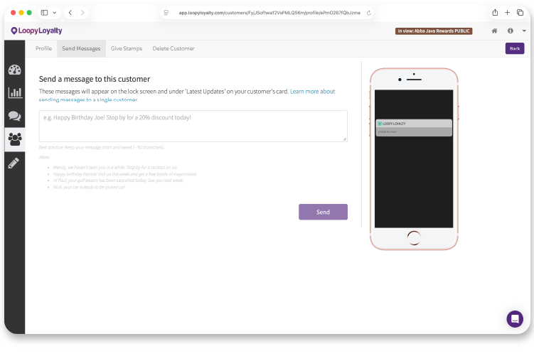 Loopy Loyalty messaging one-to-one