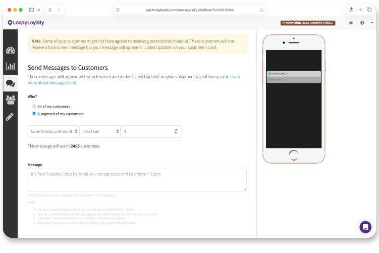 Loopy Loyalty messaging target segments